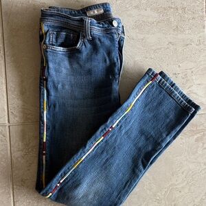 Pilcro Slim Straight Blue Jeans with Multicolor Side Stripe